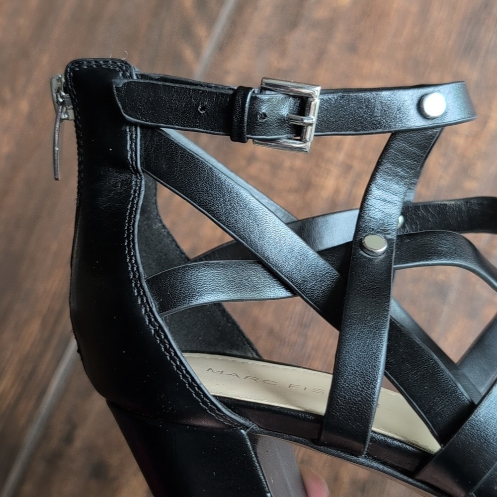 Marc Fisher Studded Black Lusa Ankle Strapy Heels - Women's 9.5 - Picture 4 of 7